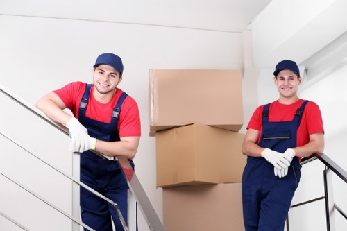 Packed moving boxes inside a removal truck for transport