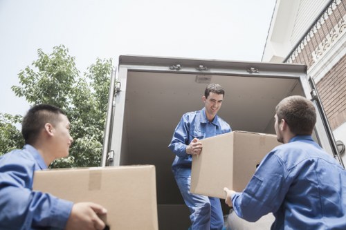 Office furniture and equipment being prepared for a Bermondsey business relocation